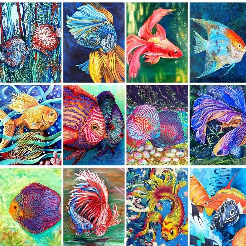 GATYZTORY Modern Painting By Numbers Adults Crafts Colorful Fish  Pictures By Numbers Diy Gift Drawing By Numbers Wall Decors