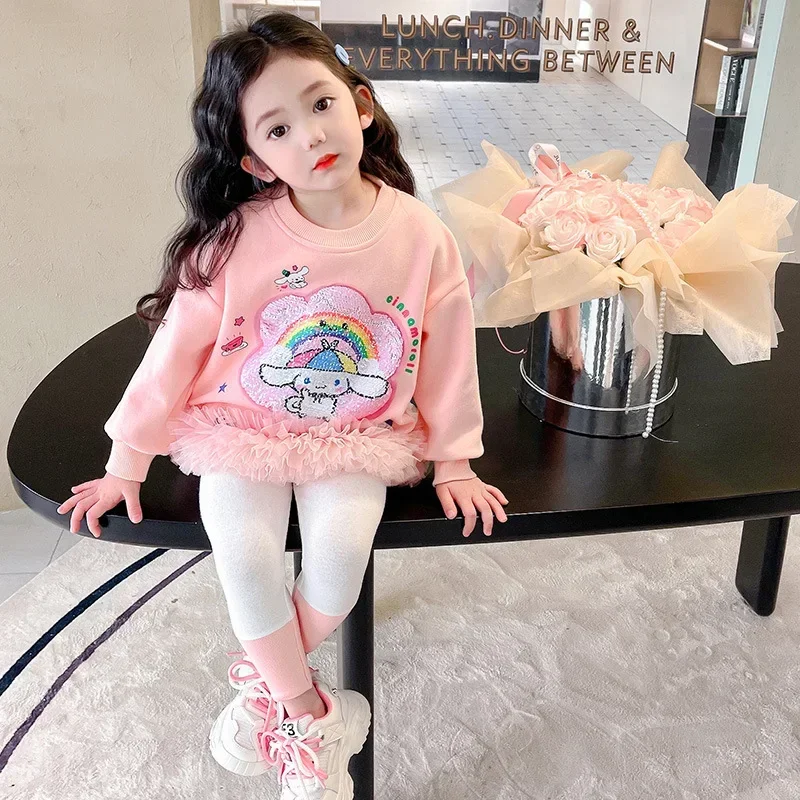 Anime Sanrio Kuromi Sweatshirt Kinderen Kawaii Cartoon Gradiënt Kleding Winter Zoete Schattige Babys Tops Verjaardagscadeaus voor Meisjes