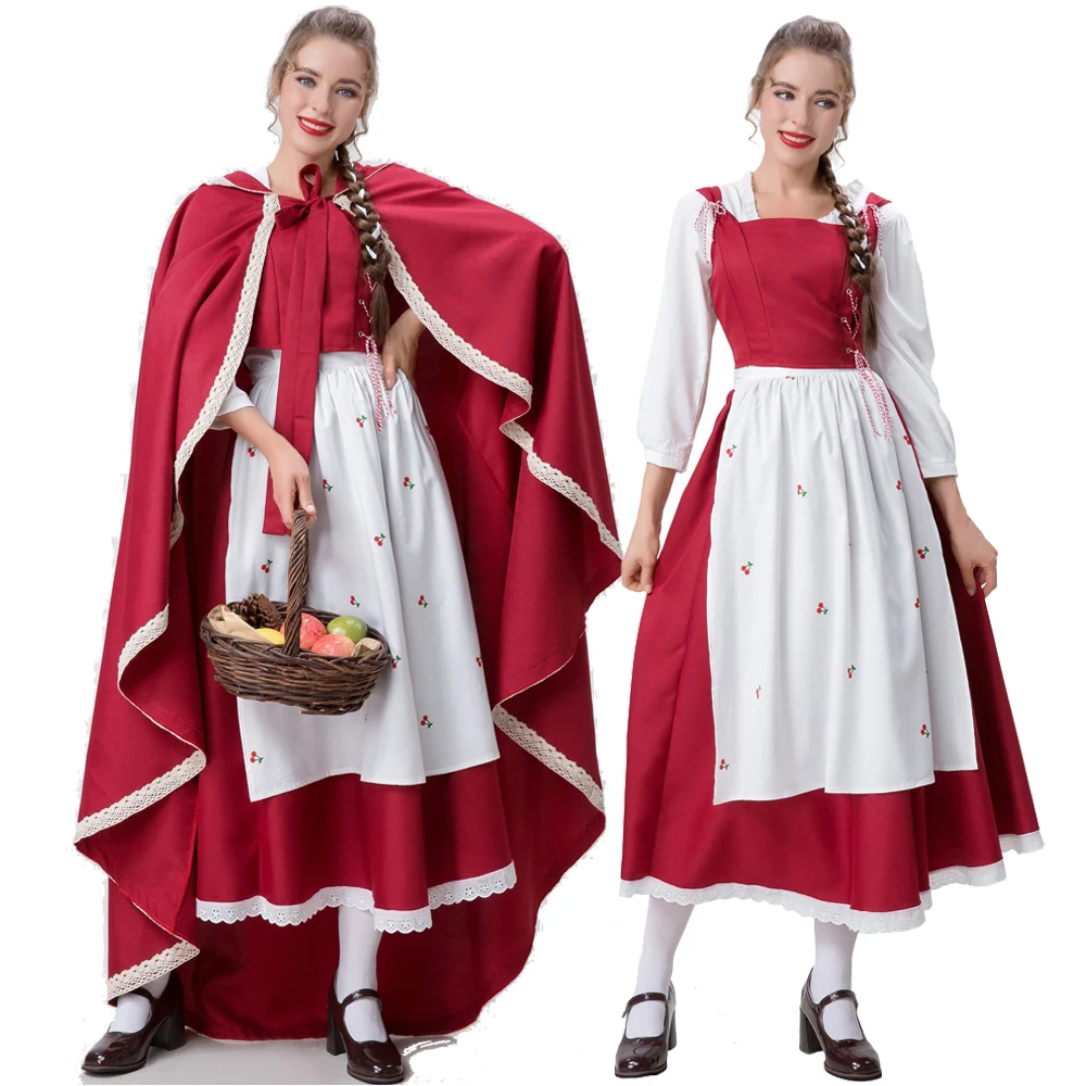 

Fairy Tales Anime Little Red Riding Hood Costume Renaissance Halloween Masquerade France Beer Maid Cosplay Party Dress