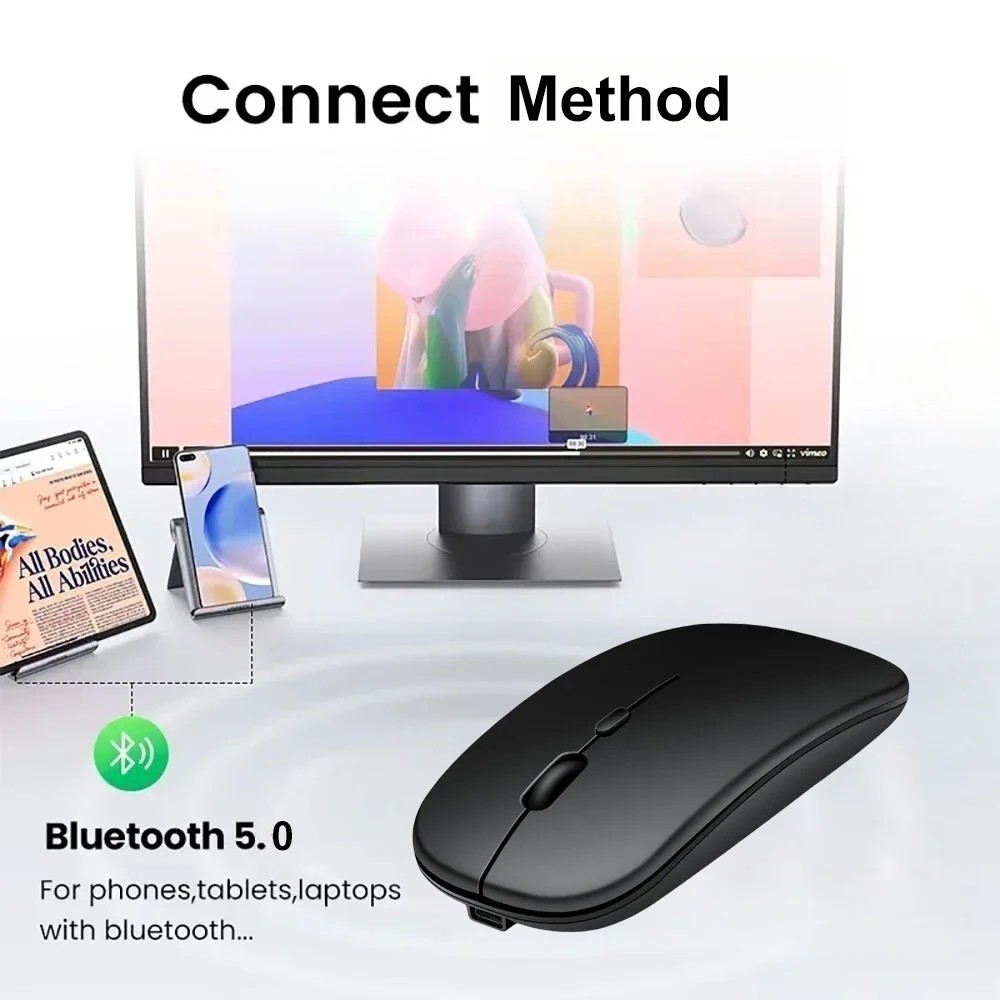 Мышь Bluetooth 5,0, беспроводная бесшумная мышь, оптическая мышь 800-1200-1600 точек на дюйм, офисная игровая мышь для ПК, планшета, ноутбука, Windows, Mac OS