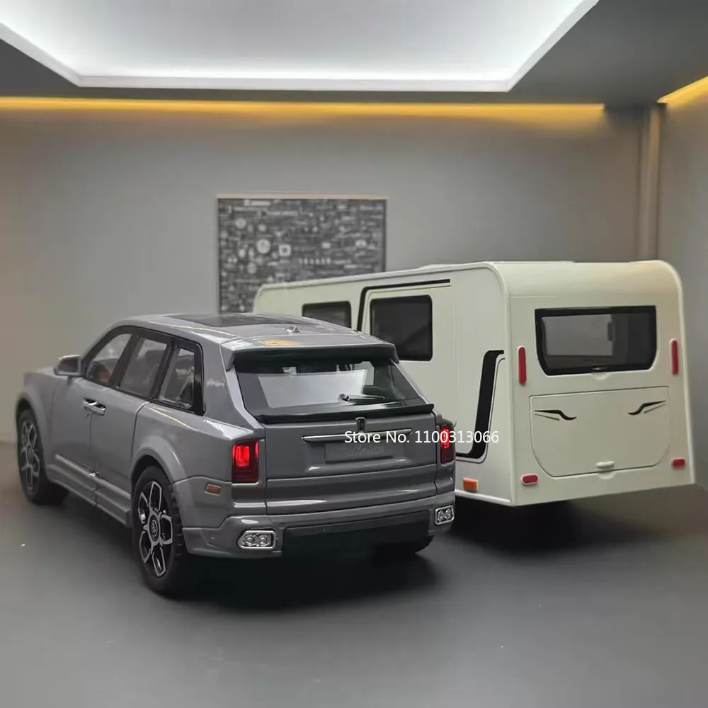 1:20 Rolls Royce Cullinan Toys Cars Models Wheel Pull Back Travel Trailer with Light Music Miniature Caravans Toddler Kids Gifts