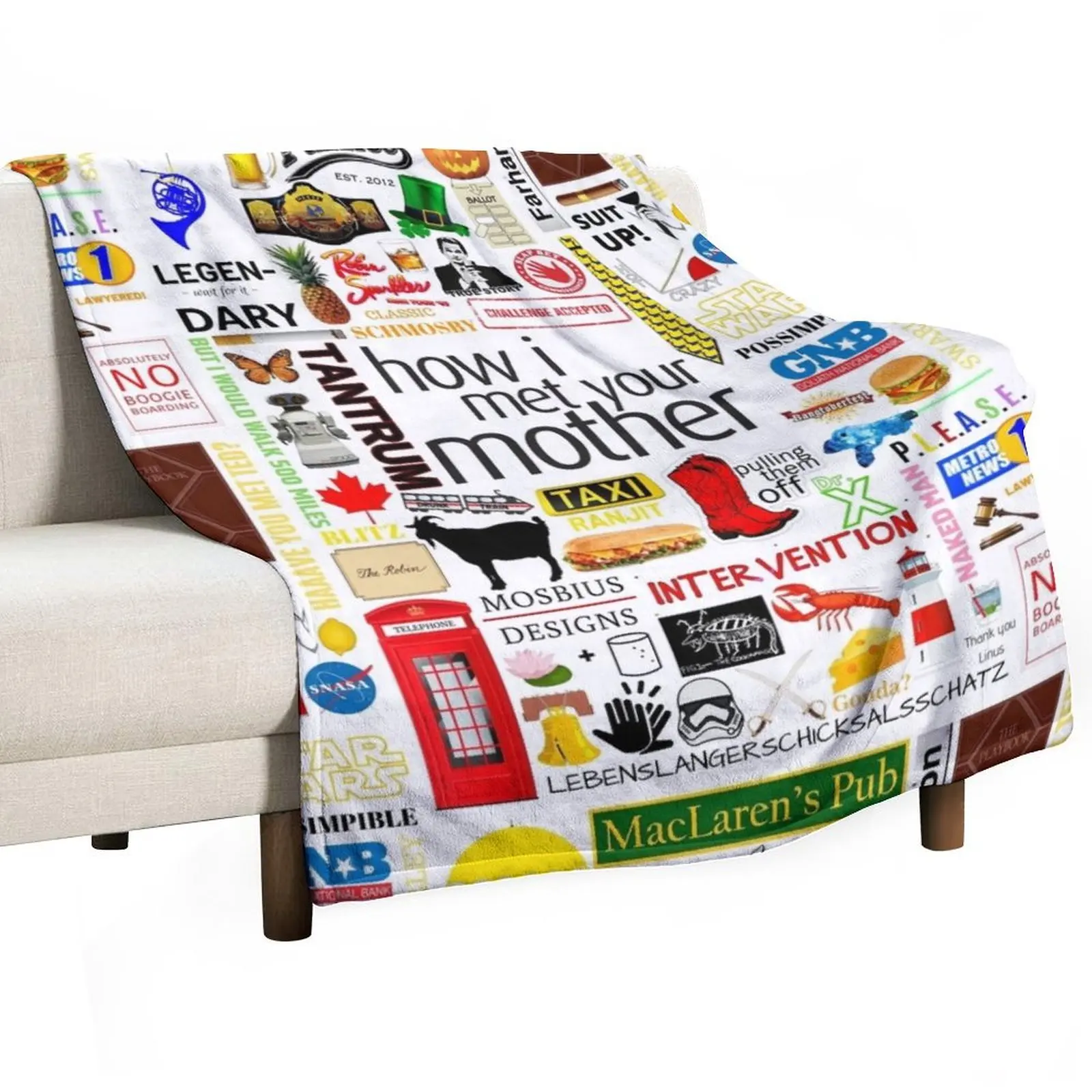 How i Met Your Mother Collage Poster Iconographic - Infographic (White) Throw Blanket Winter beds bed plaid Blankets