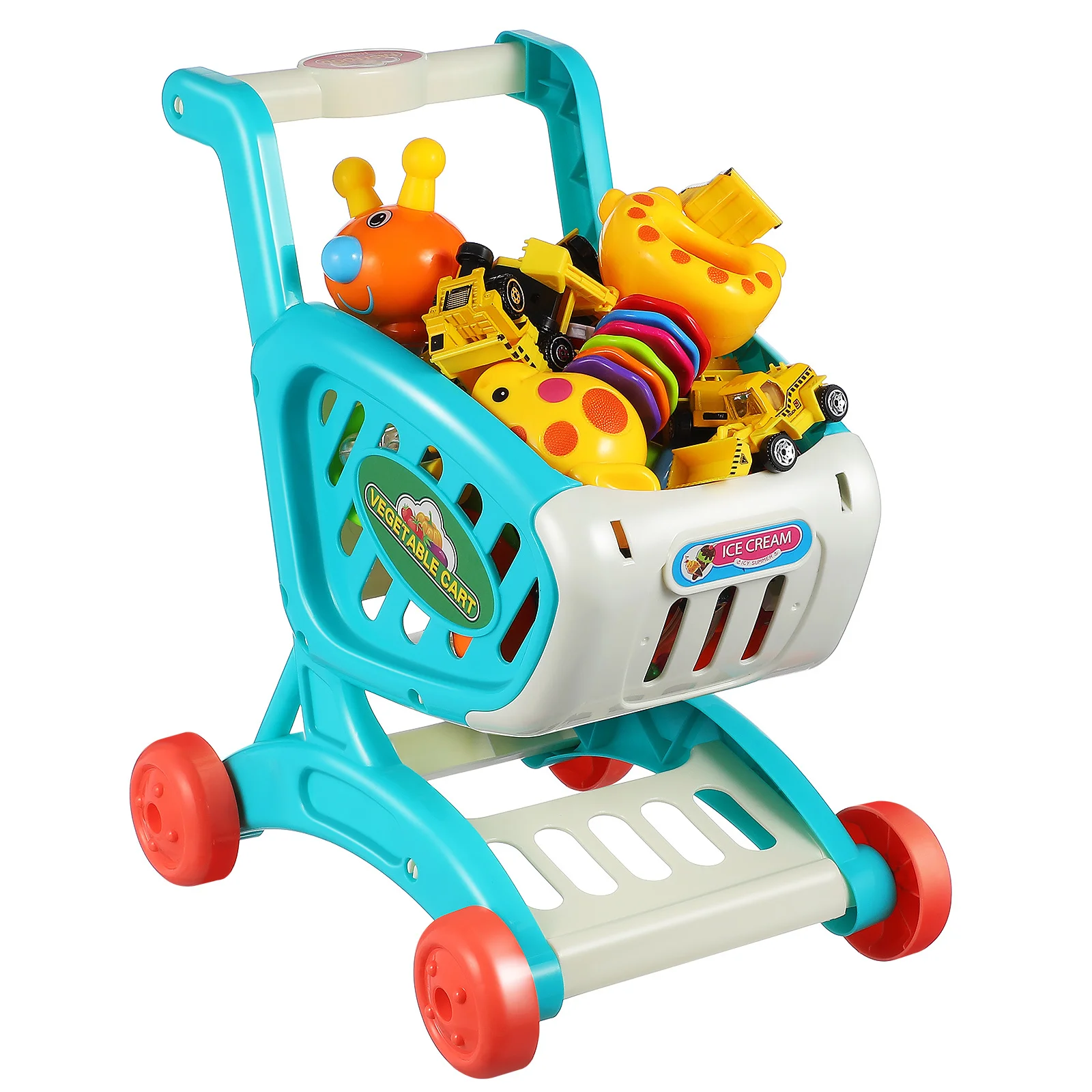 Carrello della spesa di simulazione per bambini Giocattolo con portaoggetti Carrello per giochi di ruolo Carrello per alimenti per bambini Accessori per giochi in plastica rosa per bambini