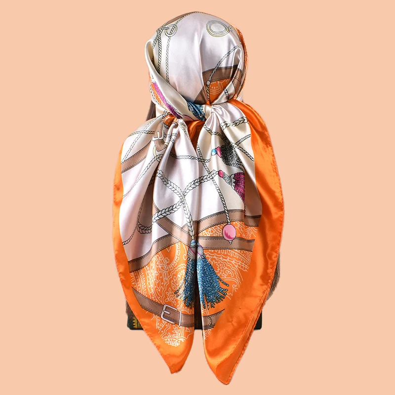 1 قطعة وشاح مطبوع عتيق باللون البيج للنساء، ناعم وأنيق، مناسب لجميع المواسم، وشاح مربع متعدد الاستخدامات يمكن استخدامه كرأس