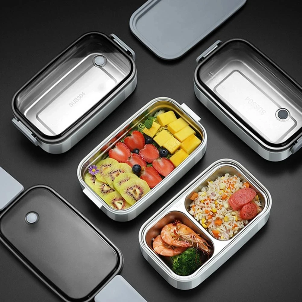 304 Stainless Steel Insulated Lunch Box, Portable Microwave Food Containers for Workers, Student Picnic, White Bento Box, 1/2 La