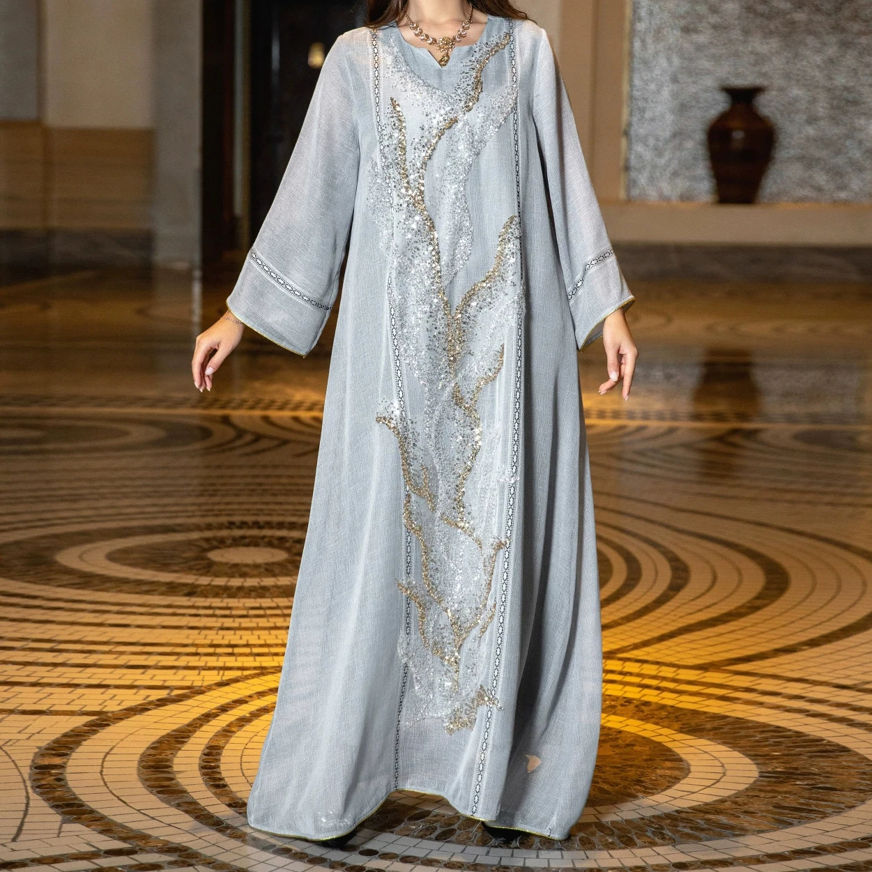 

Foreign trade Muslim robe sequin embroidery reception evening dress Dubai dress-GZXX545