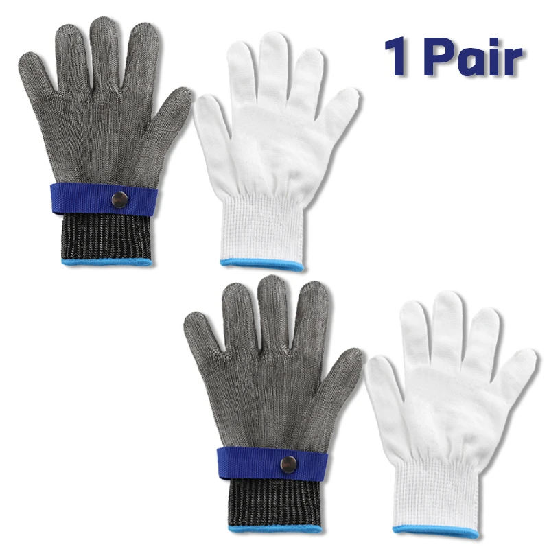 1 Pair Stainless Steel Mesh Gloves with Glove Clip, Level 9 Cut Resistance - Ideal for Cooking, Meat Cutting, Fishing, Gardening