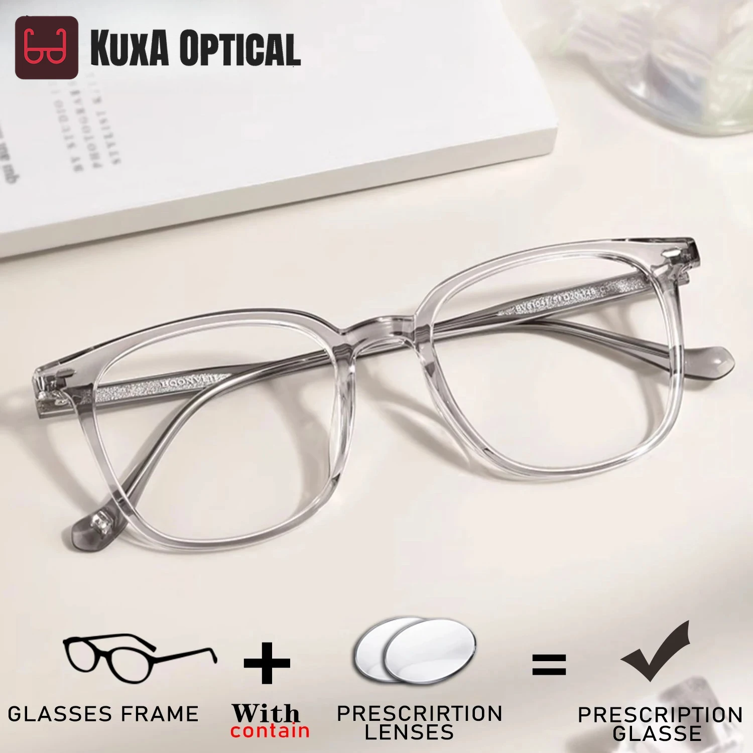 

KUXA Clear Gray Fashion TR90 Glasses Frame Myopia With Prescription Lenses Distance Vision Correct Reading Optical Eyewear Ultra