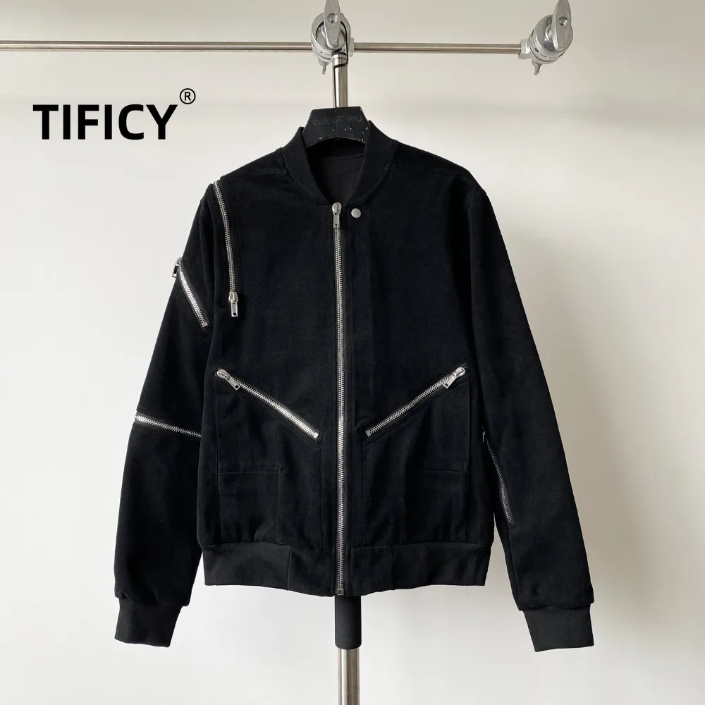 High Street RO Style Jackets Men's Dark Pioneer Irregular Multi Zipper Design Autumn/Winter Flight Jacket