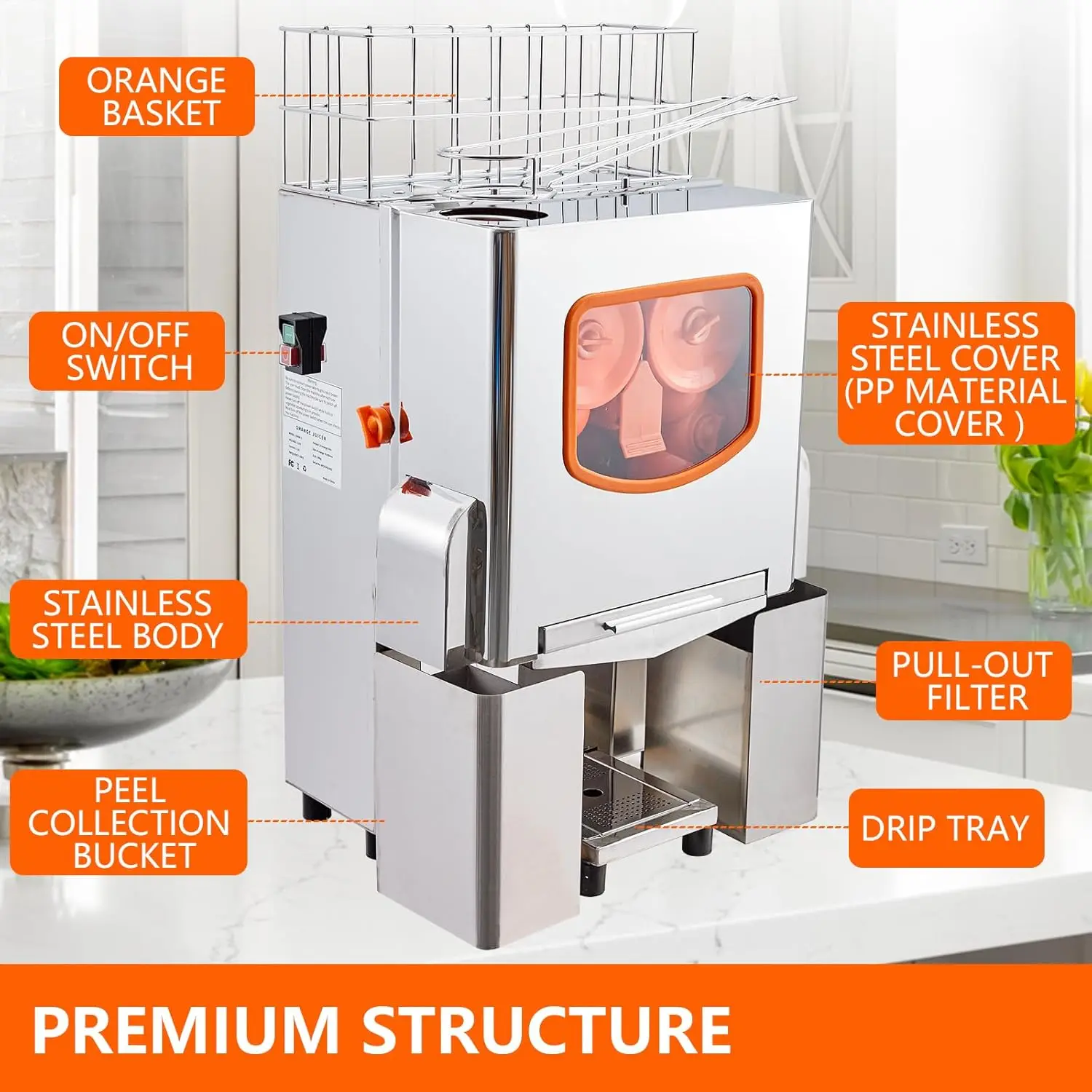 Commercial Juicer Machine, 110V 120W Orange Squeezer for 22-30 per Minute