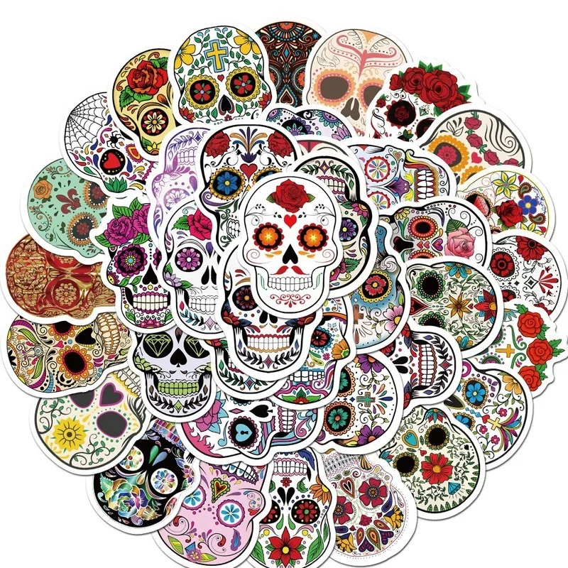 50pcs Mexican Calaver Sugar Skull Graffiti Sticker DIY Skateboard Laptop Luggage Decals Car Styling Anime Kids Toy Sticker