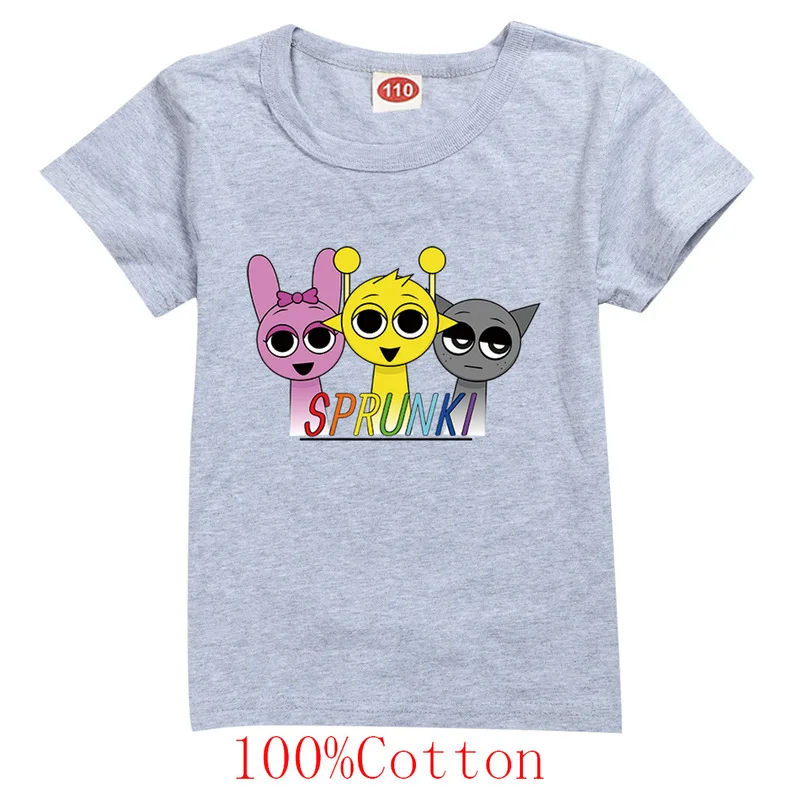 Sprunki Kids T-Shirt Summer Children Incredibox Game Cotton Short Sleeve Top Boy Anime Fashion Cute Tee Girl Casual Clothes Gift