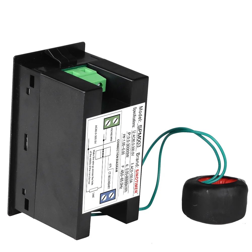 SPM003 LCD Digital HD Color Screen Voltage Current Power Factor Active KWH Electric Energy Frequency Meter 100A Power Monitor