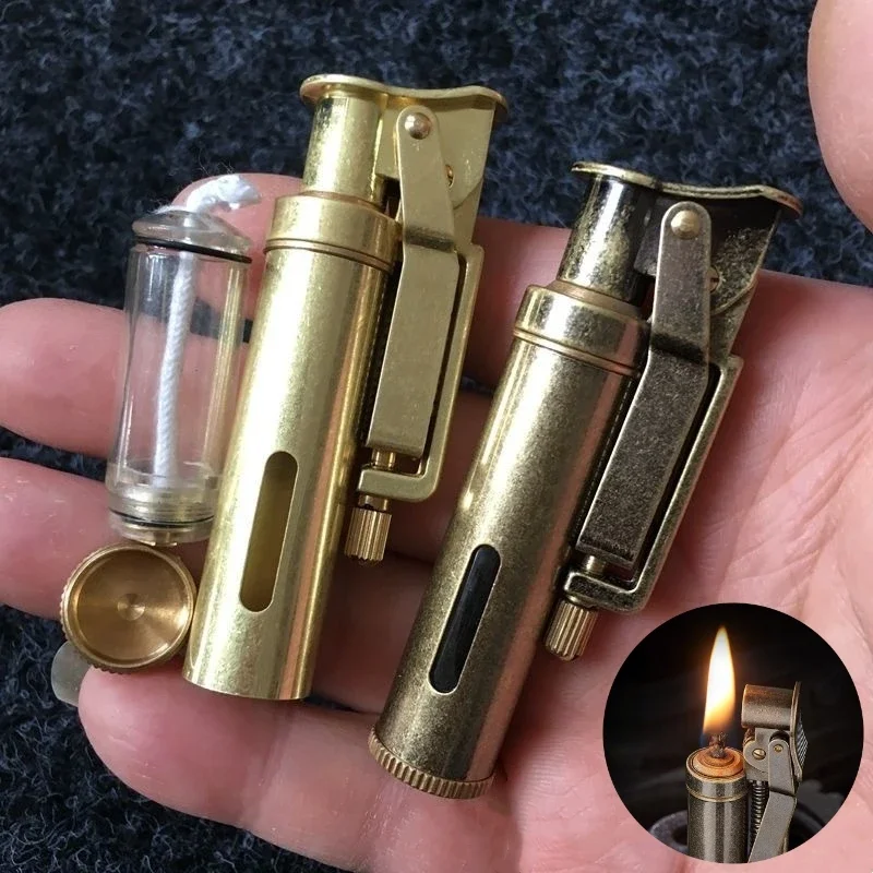 Retro Pure Copper Kerosene Windproof Lighter Creative Grinding Wheel One Key Ignition Lighter Vintage Lighters Gifts