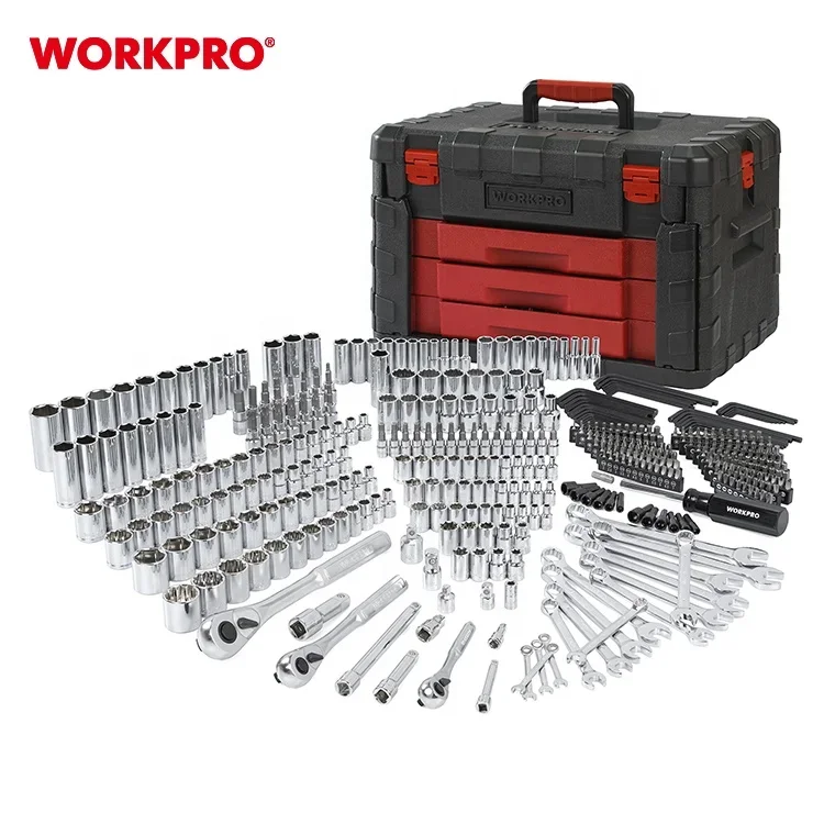 WORKPRO 450PC Набор инструментов для ремонта автомобиля Торцевой ключ Механический набор ручных инструментов с выдвижным ящиком