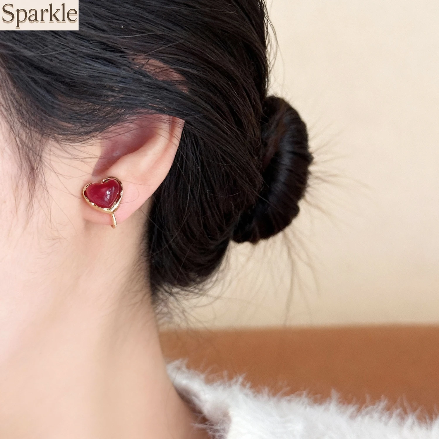 

Retro Red Heart Drop Earrings Irregular Glazed Jewelry Romantic Women's Fashion Accessory Gift