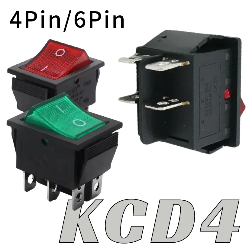 

Электрический тумблер (клавишный выключатель) для электрооборудования, 4/6 контактов, 16А 250В переменного тока / 20А 125В переменного тока, ON-OFF, KCD4