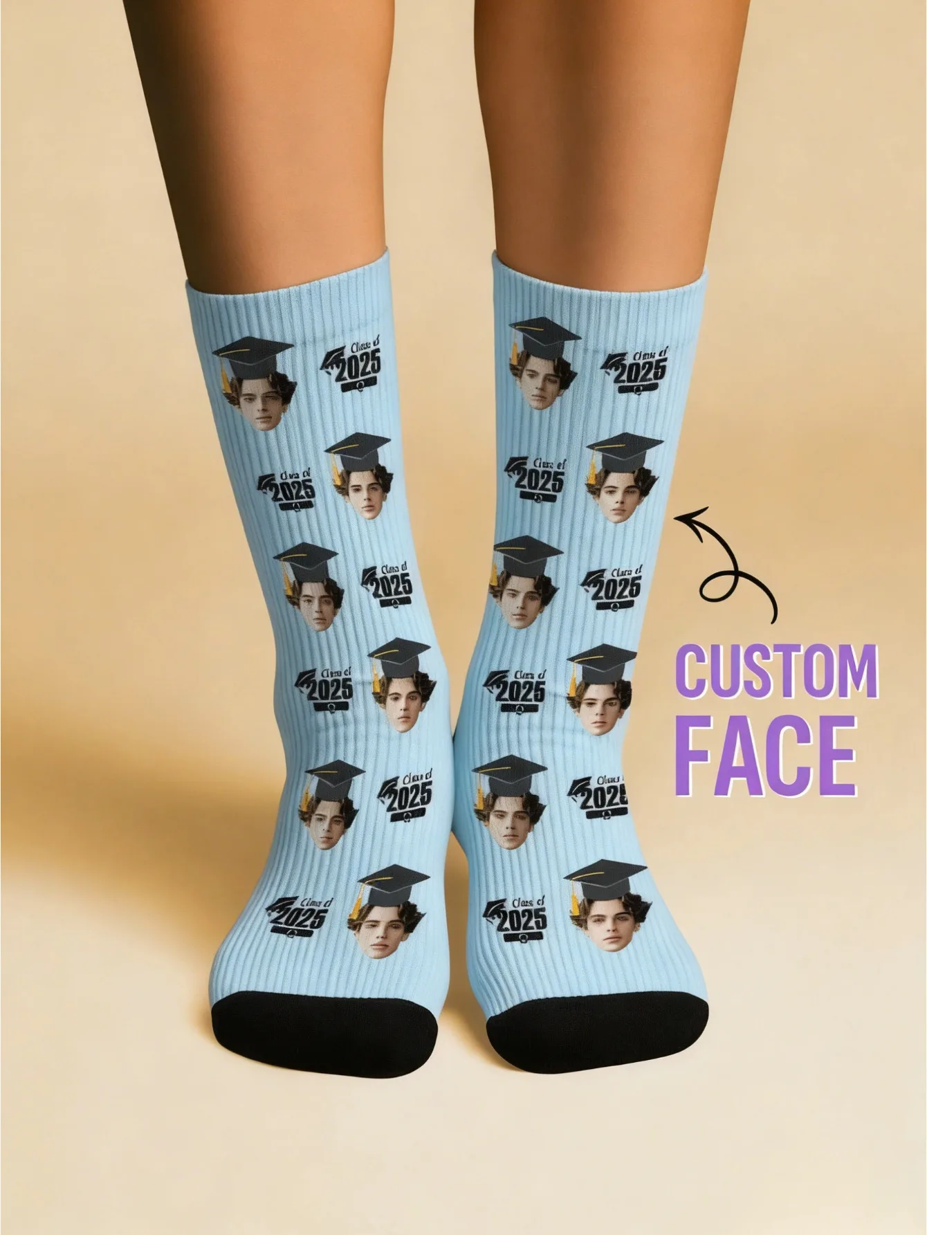 Custom Graduation Face Socks Personalized Photo and Year Socks Funny Gift For Graduates Couples Student Friend Family Party