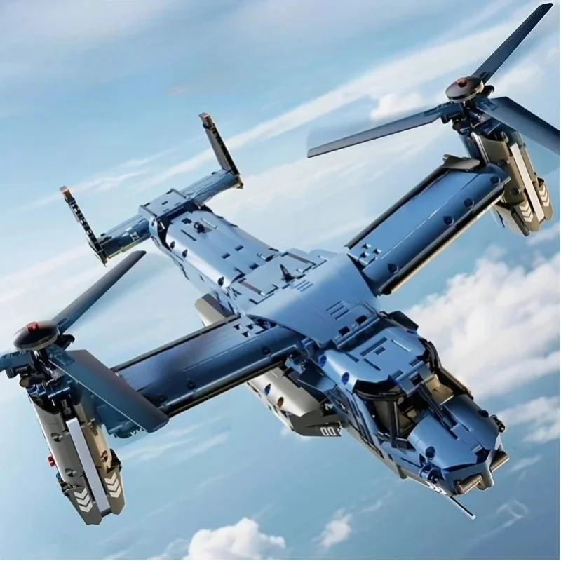Dynamisches Tilt-Rotor Eagle Fighter Jet Modellbausatz, hochpräzise militärische Nachbildung mit stoßdämpfendem Fahrwerk und zu öffnender Mannschaftstür - Kreatives Bauset für Halloween, Weihnachten,
