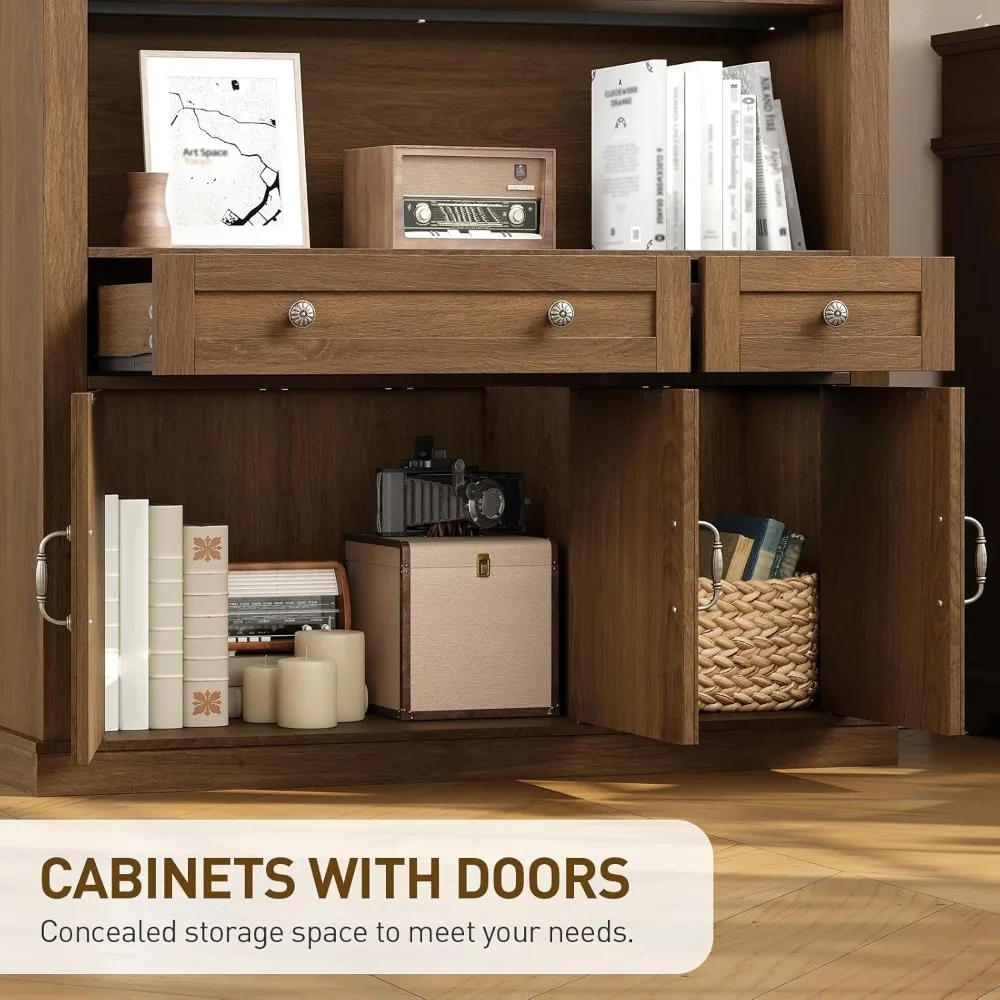 Современная 6-уровневая арочная книжная полка середины века с ящиком для хранения и дверцей, высокий напольный книжный шкаф в стиле фермерского дома