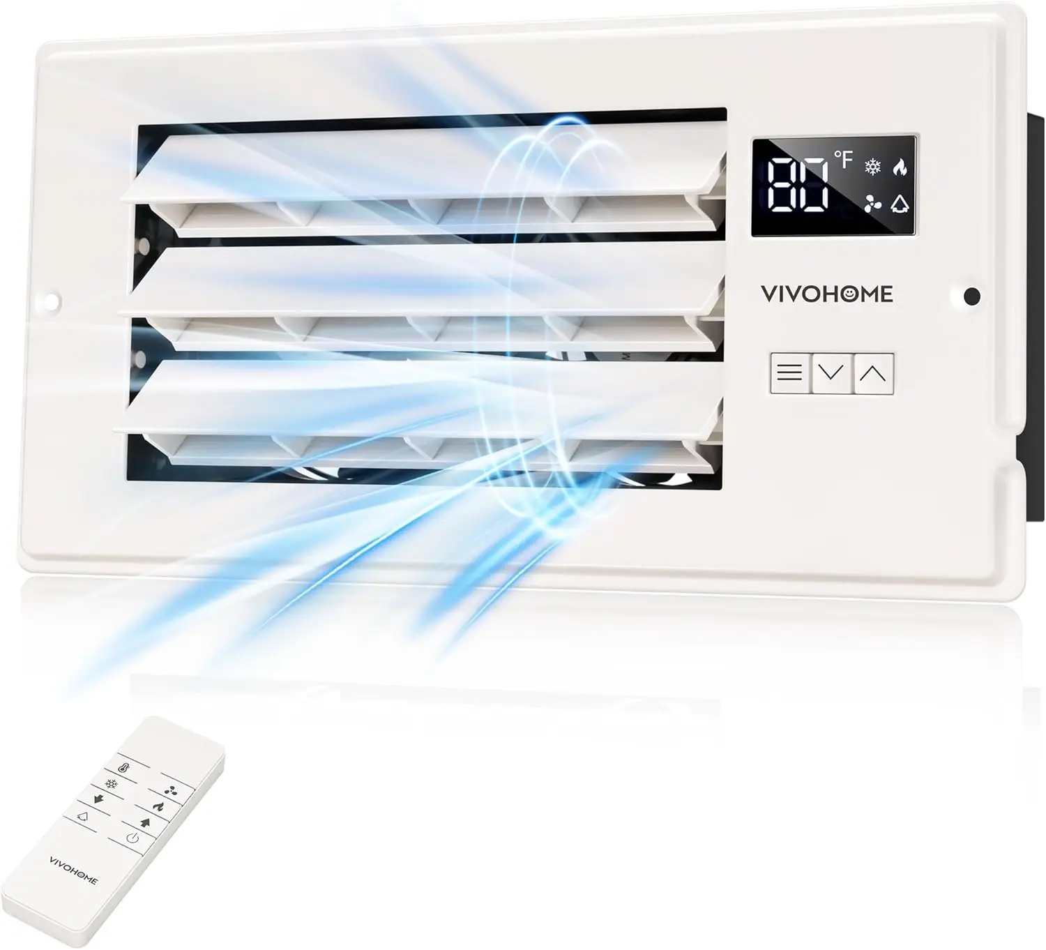 

4'' x 10'' Opening Register Booster Fan with Adjustable Wind Direction Louver, Smart Intelligent Thermostat & 10-Speed