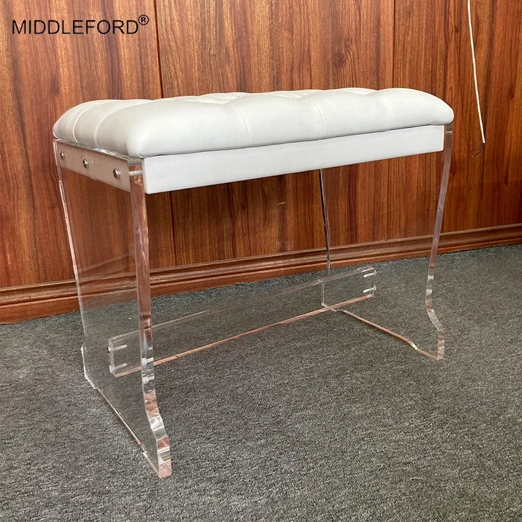 

Crystal Acrylic Piano Bench With Leather Seat Cushion