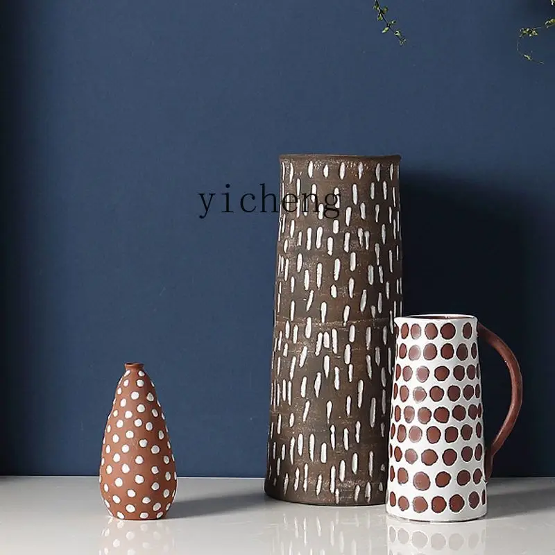 ZMLmodern model room creative ceramic vase home soft pottery pot ornament corrugated flower arrangement