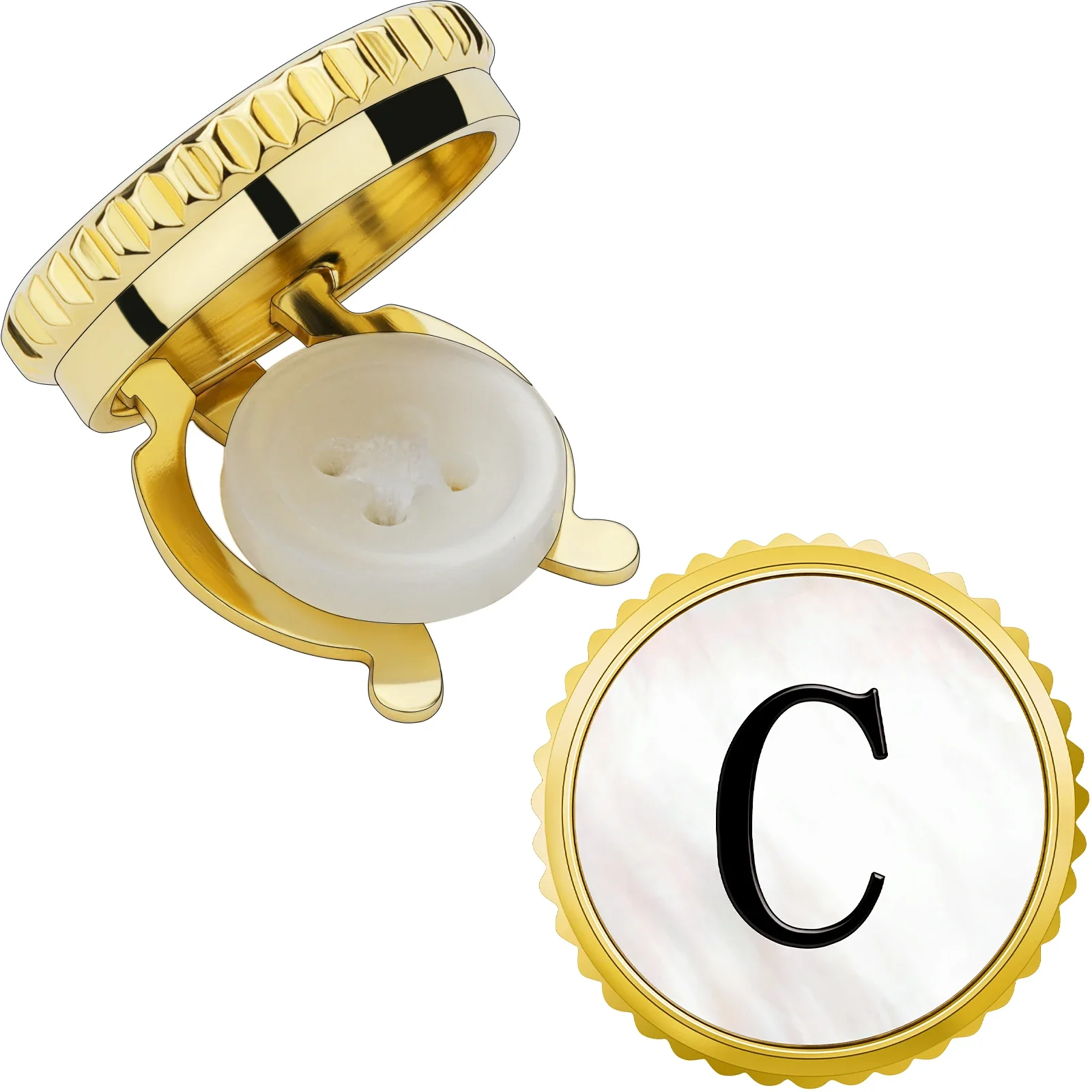 HAWSON Personalized Initial Button Covers Cufflinks for Men- Mother-of-Pearl Wedding Gift Set, French Shirt 20mm Button Covers