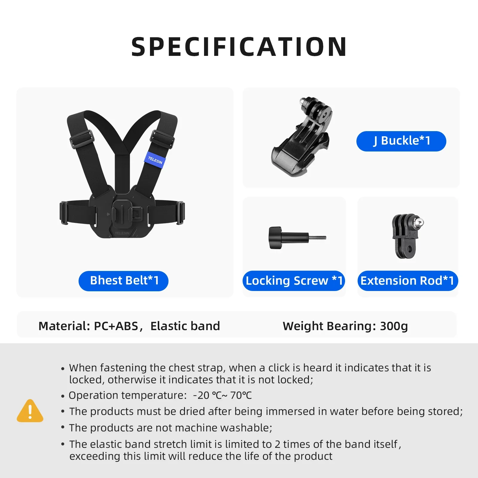 TELESIN Quick-Release Chest Strap Mount for GoPro Hero 13 12 11 10 9 8 7 Insta360 SJCAM DJI OSMO Action 5 4 3 Chest Belt Mount