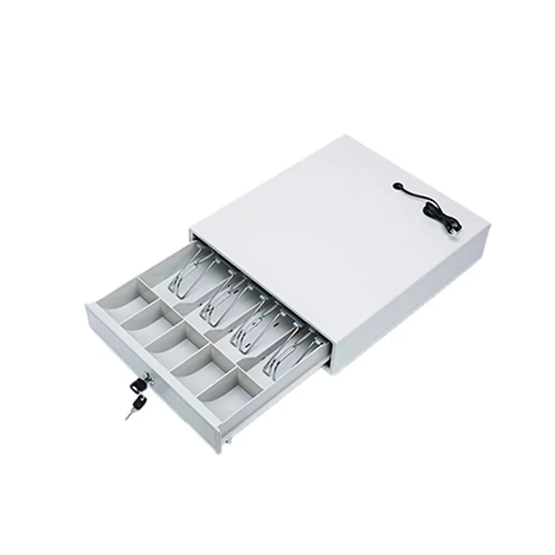 

Белый денежный ящик для POS-системы, денежный аппарат, ящик, POS-терминал, денежный ящик для денег в супермаркете