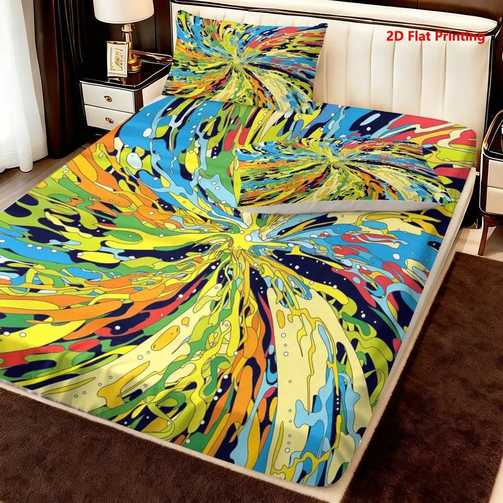 Bed Sheets Full Set Colorful Swirl Pattern Bed Sheet Set Three-Piece Mattress Protector Breathable Polyester Material (Includes 1 Fitted Sheet + 2 Pillowcases) Mattress Protector Fitted Elastic Style Protective Cover Mattress Protector, Fitted Bedding Set Christmas Themed Bedding Baby Bedding Suitable for Nursery Room