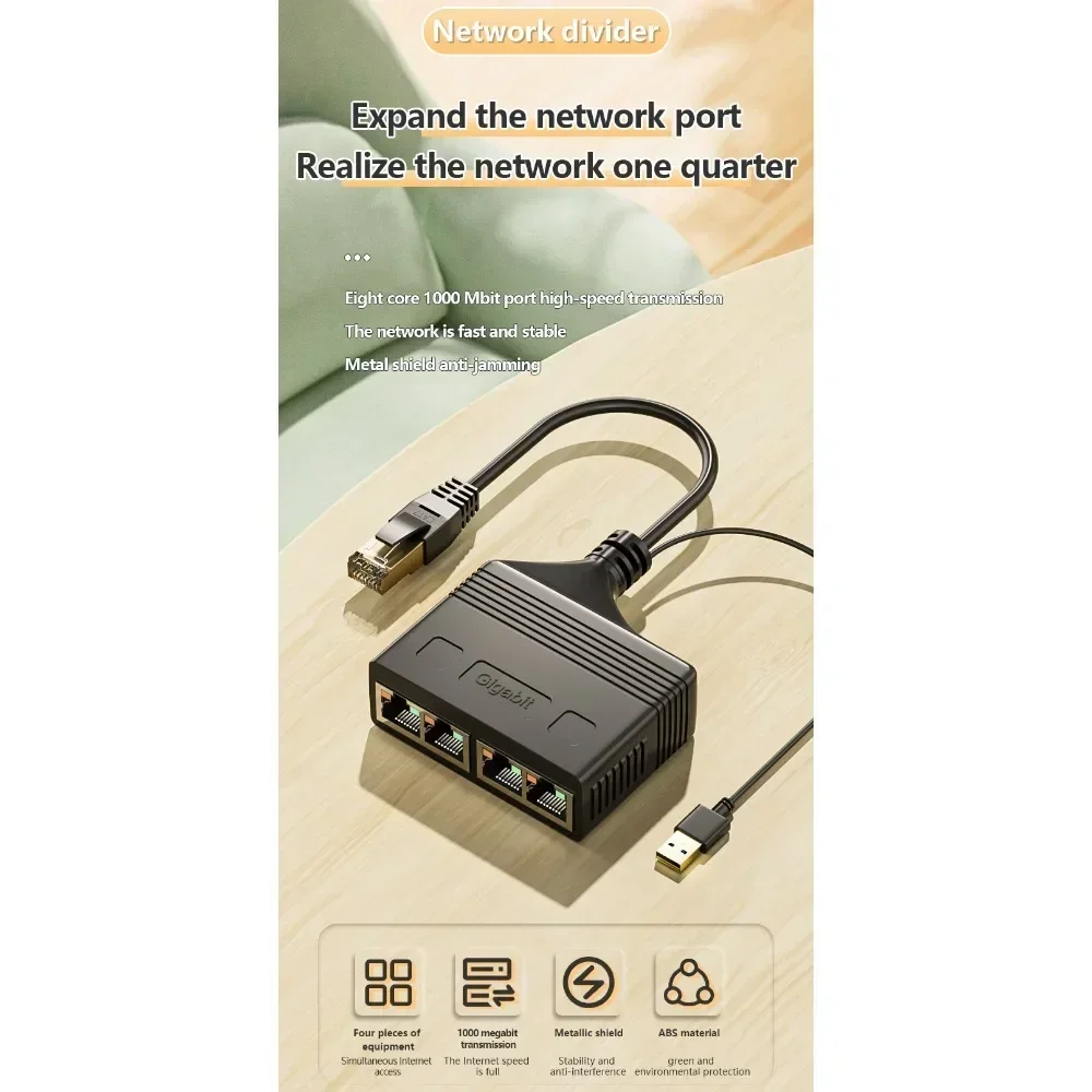 RJ45 Splitter 1 to 4 Ethernet Adapter Internet Network Cable Extender RJ45 Connector Coupler for PC Laptop TV Box Router