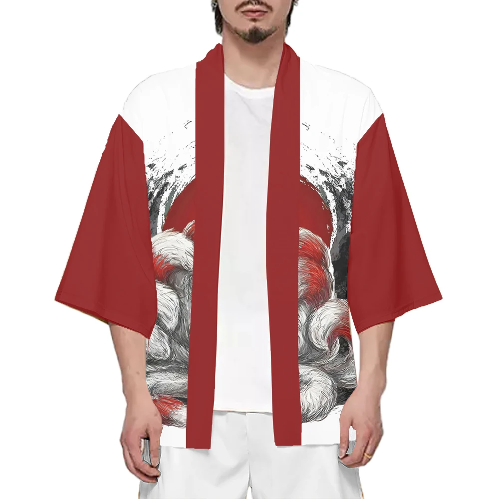 تسعة الذيل الثعلب الكرتون المطبوعة كيمونو الصيف جديد الرجال النساء اليابانية هاوري الشارع الشهير التقليدية سترة يوكاتا آسيا الملابس