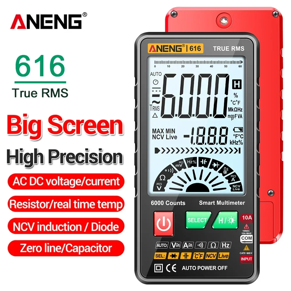 

ANENG 616 Large Screen Backlight Multímetro Digital Intelligent Multimeter 6000 Counts Mini Portable Multímetro AC/DC Test Tools