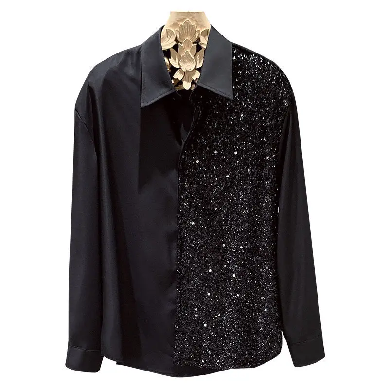 قميص كوري جديد لعام 2025 بتصميم متخصص لقميص رجالي للربيع والخريف بلون سادة وأكمام طويلة