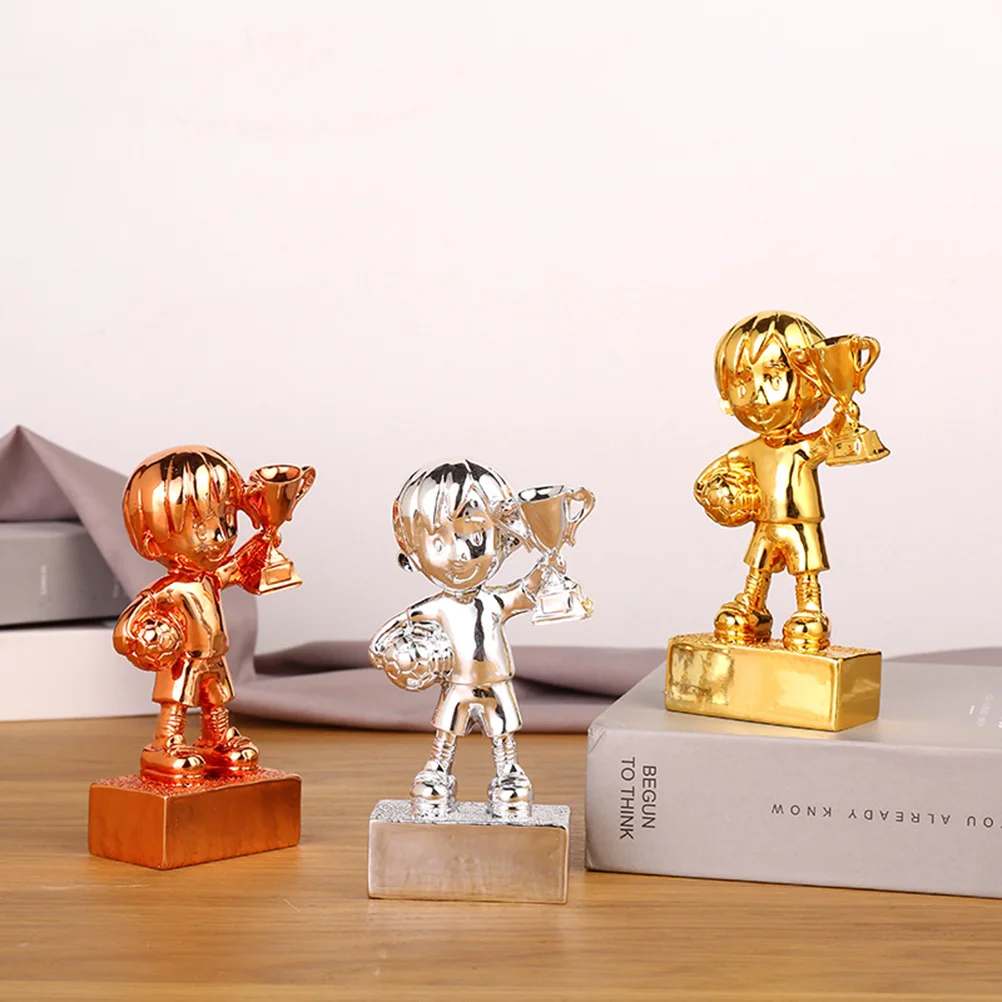 Small Soccer Award Trophy Plating Resin Reward Prizes Decoration Football Awards Trophy with Base (Golden)