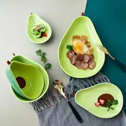 Creative Tableware Ceramic Bowls Household Bowls Plates Avocado Sets Fruit Plates High-end Cute Girl Hearts Salad Bowl Tableware