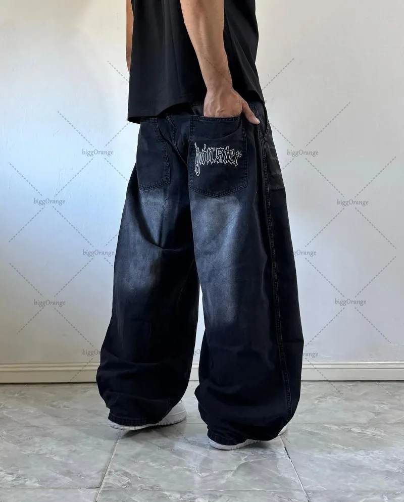 هاي ستريت ريترو هاراجوكو ملابس الشارع الشهير بنطلون النمط الأمريكي فضفاض غسلها الجينز الرجال القوطية الشرير العصرية فضفاض السراويل البضائع غير رسمية #4