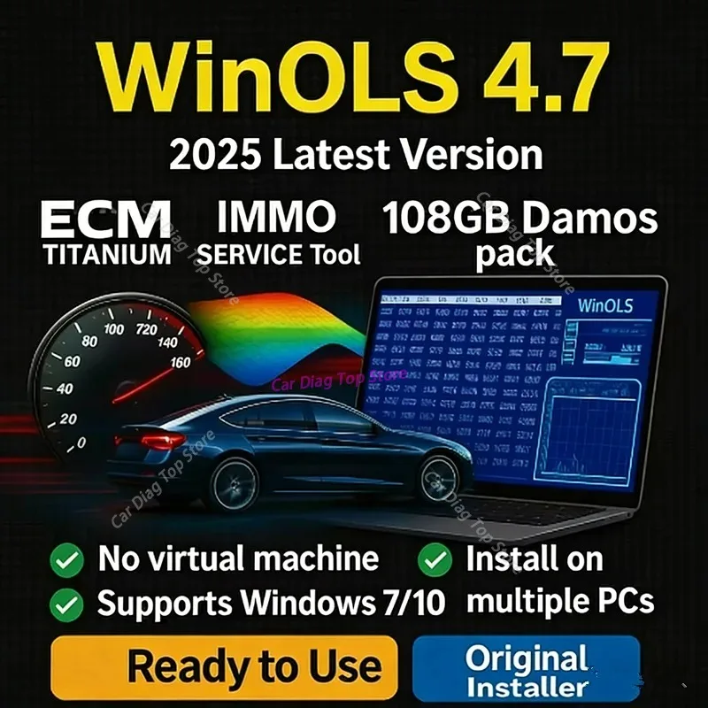 HOT Winols 4.7 + ECM TITANIUM 26100 ECU Programming Tool Software+ 93GB Damos Files + Immo Service Tool V1.2+Leaning Video Guid