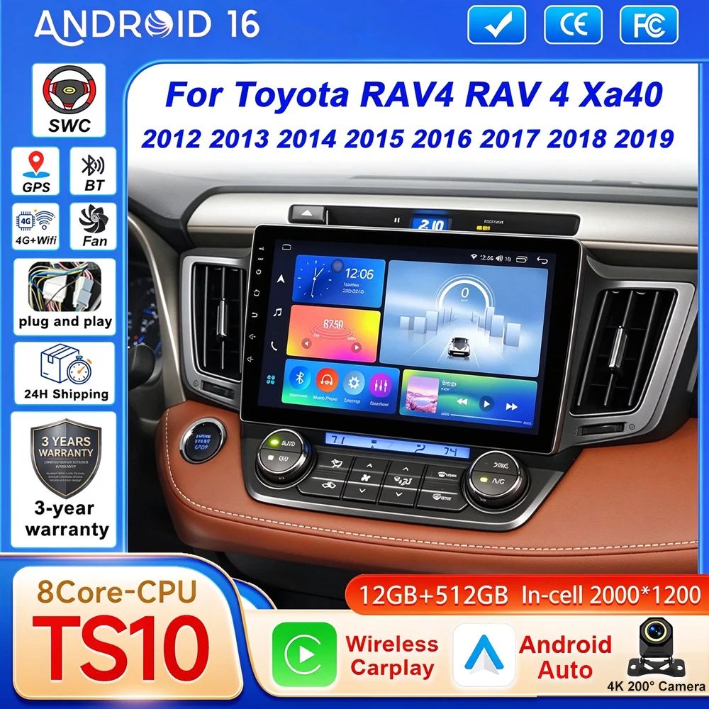 Android 16 Carplay Car radio For Toyota RAV4 RAV 4 Xa40 2012 2013 2014 2015 2016 2017 2018 2019 Auto Stereo Multimedia Player 4G