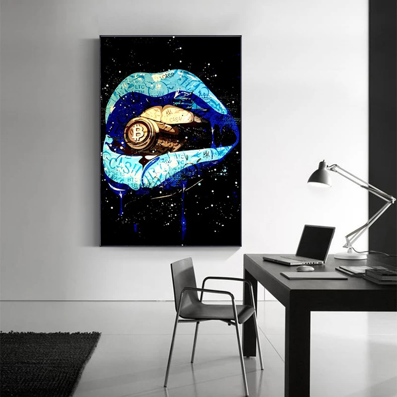 Sexy Mouth Graffiti Art Canvas Painting Abstract Bitcoin Poster And Print Nordic Wall Art Picture Living Room Home Decoration