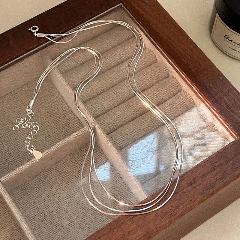 S925 Pure Silver Platinum Multi layered Layered Tassel Necklace for Women's Personalized Simple and Luxury Collar Round Chain