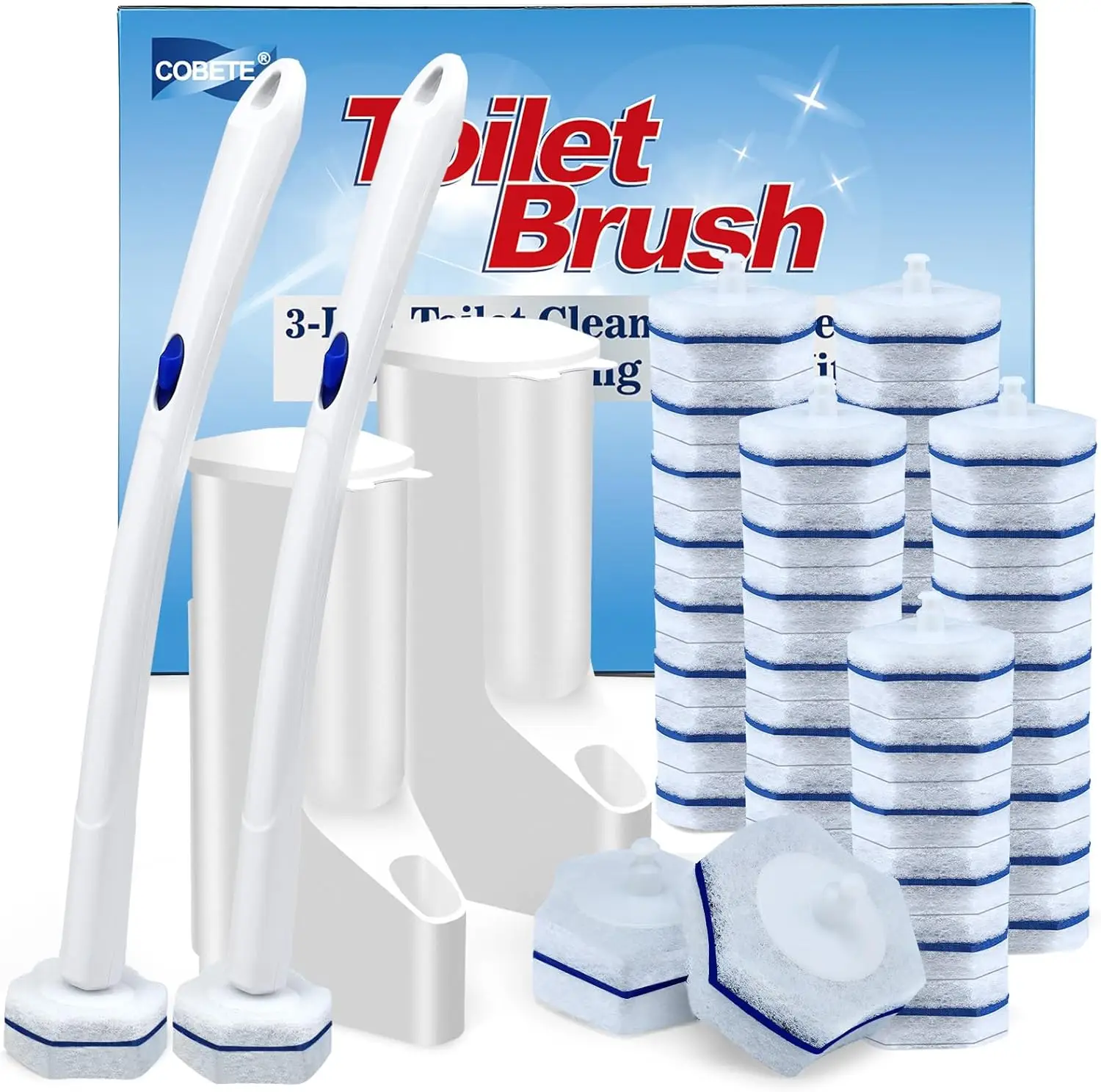

Disposable Toilet Brush Wand Kit with 40 Refills, Efficient Deep Scrubbing Cleaner for Bathroom