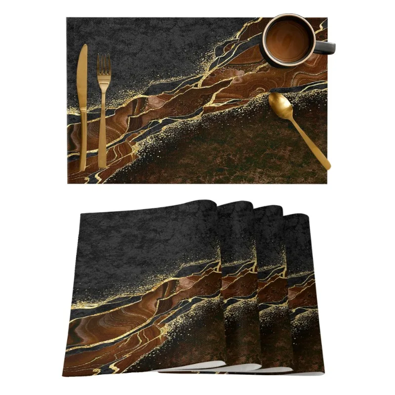 4/6/8pcs Abstract Black Marble Placemats Linen Brown Malachite Dining Placemat Table Mats Kitchen Non Slip Dish Pad Home Decor