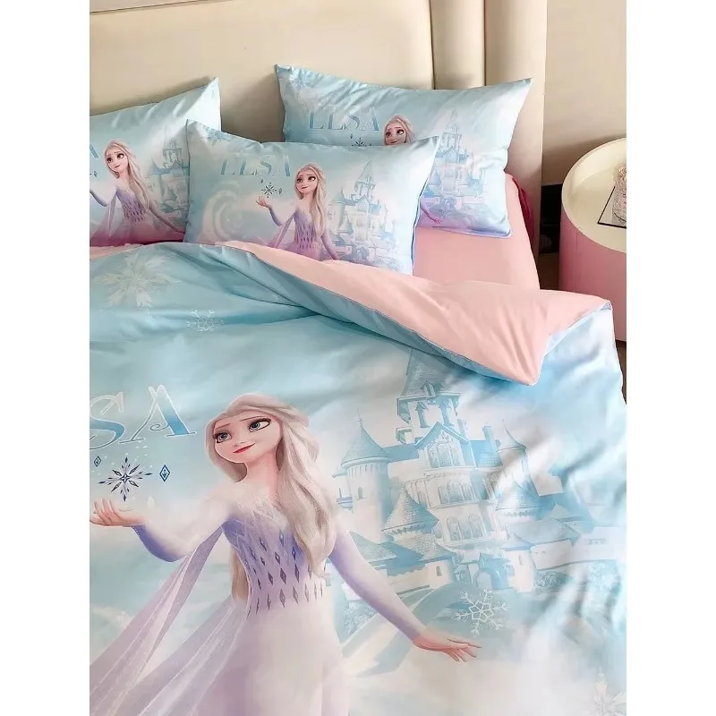 Disney Elsa Ice and Snow Princess Bed Sheets and Quilt Covers Four-piece Autumn and Winter Frosted Dormitory Children's Products
