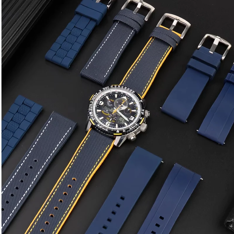 22 23mm For Citizen Blue angel second Three generation Men watch Strap AT8020 8078 JY8085 nylon fluoro rubber silicone watchband