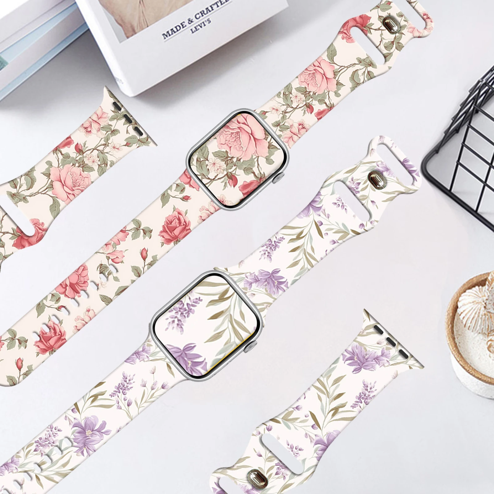 

Ремешок с разноцветными цветами для Apple Watch 10 9 8 7, силиконовый ремешок, сменный браслет для iWatch 46 мм 42 мм, ремешок для часов