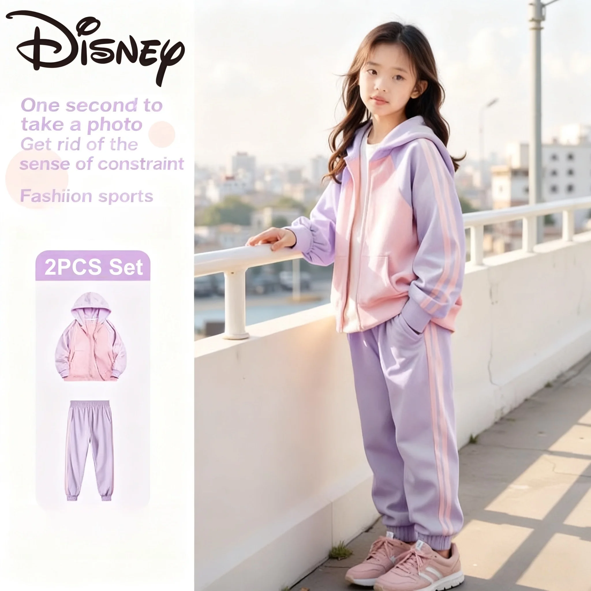 

Disney Kids Sweatsuit Girls Spring Autumn Comfortable Suit Lightweight Breathable Hooded Sweatshirt Soft Cotton Sweatpants Suit