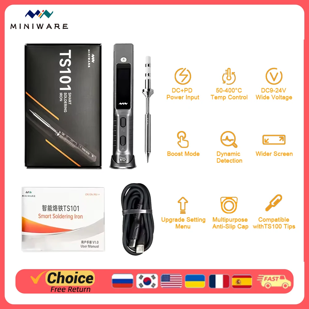 

MINIWARE TS101 High-Power Portable Soldering Iron, OLED HD Digital Display, Temperature Adjustable, Upgraded Version of TS100