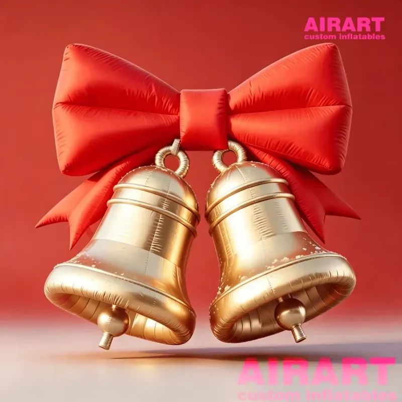 Giant Inflatable Christmas Bell with Red Bow Hanging Decoration for Mall Storefront Holiday Display Custom Air Blow Party